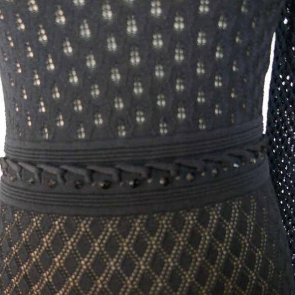 Venus Knit Beaded Eyelet Black Bodycon Mesh Midi Stretch Dress Long Sleeve Small - Picture 5 of 10
